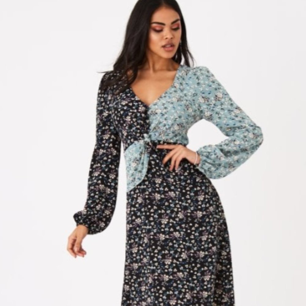 GIRLS ON FILM BLUE DITSY FLORAL MIDI TEA dress